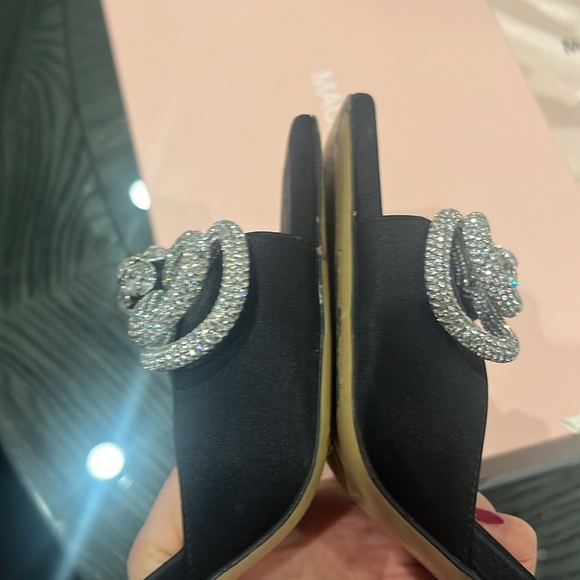 MACH & MACH Double Bow embellished satin mules